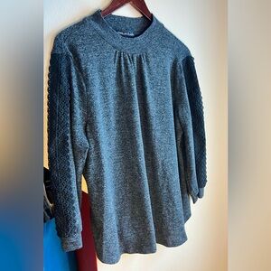 Adrienne Vittadini Gray Sweater‎ with Lace Sleeves